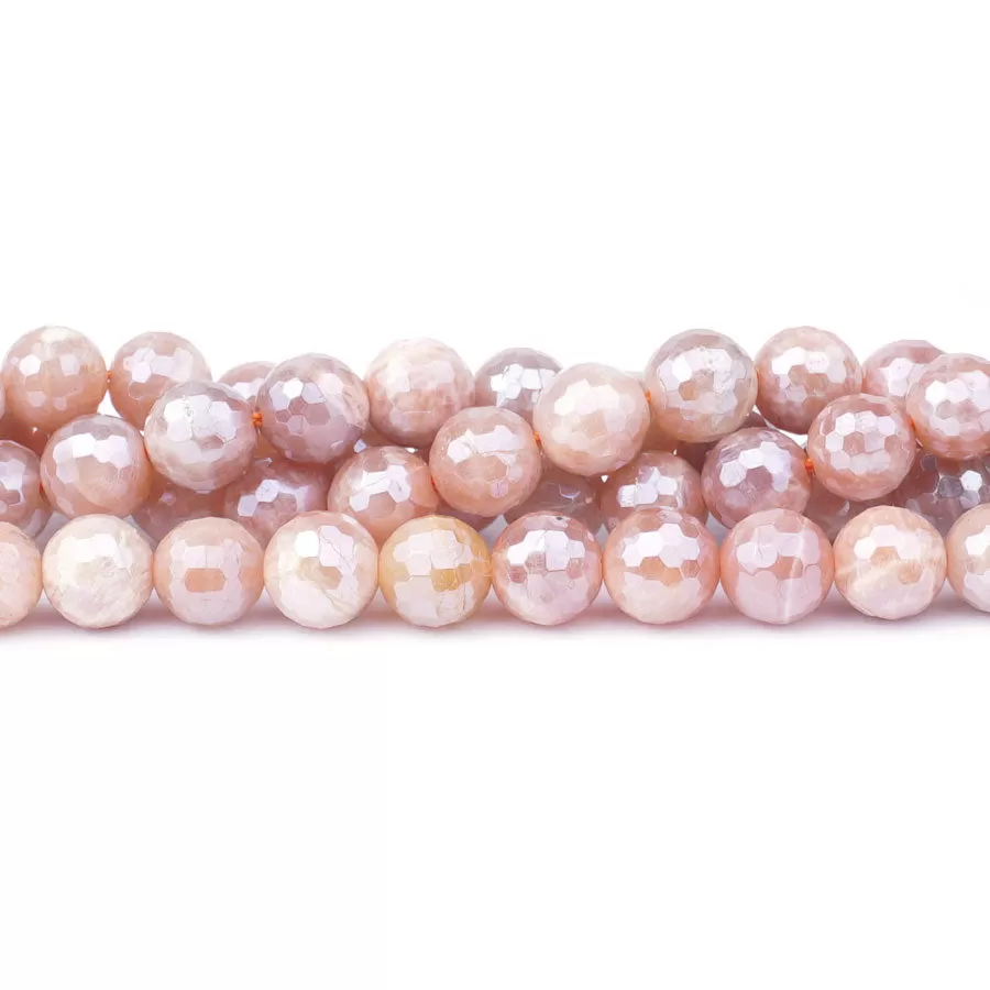 Peach Moonstone Plated 8mm Round Faceted - 15-16 Inch