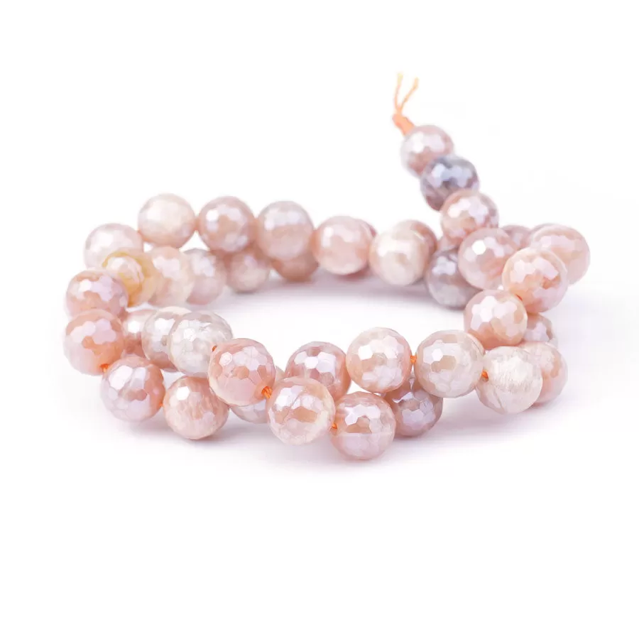 Peach Moonstone Plated 8mm Round Faceted - 15-16 Inch