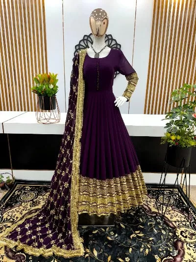 Purple Georgette With Heavy Embroidery Sequence Anarkali Set