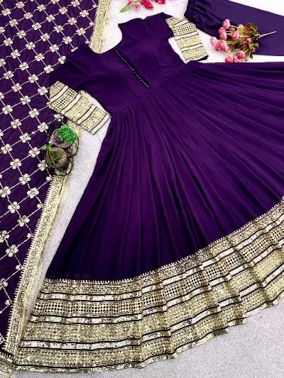 Purple Georgette With Heavy Embroidery Sequence Anarkali Set