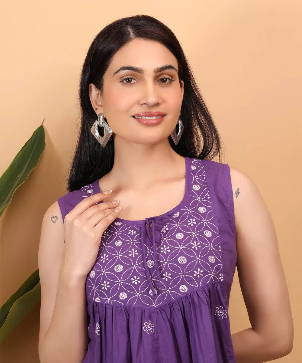 Purple hand embroidered cotton chikankari yoke top