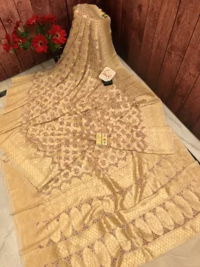 Rich Cream Color Georgette Banarasi with Jaal & Hand Bandhani Work