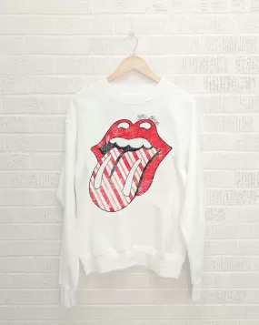 Rolling Stones Candy Cane Lick White Thrifted Sweatshirt