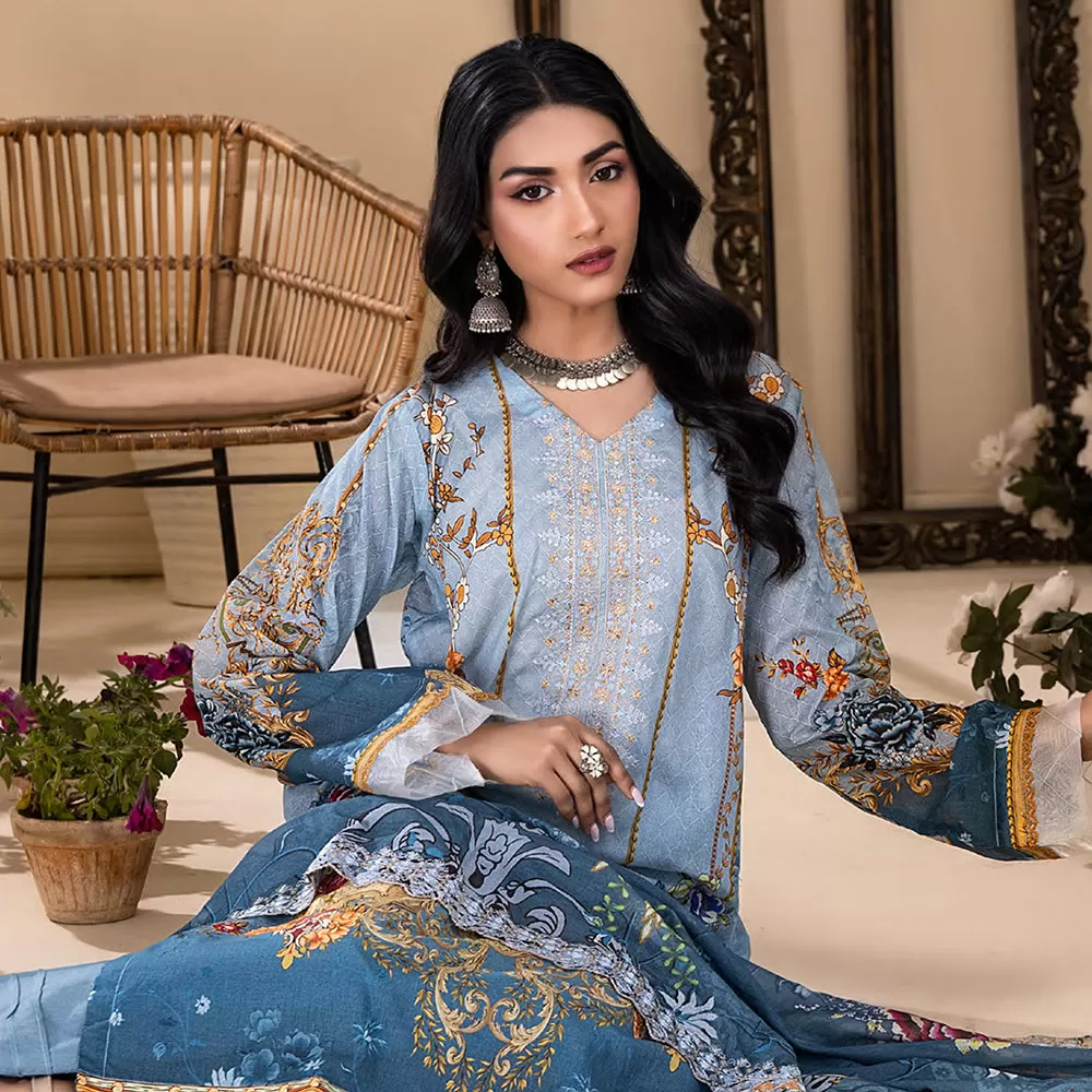 Ruby Lawn Printed Embroidered Unstitched 3Pcs Suit - 9