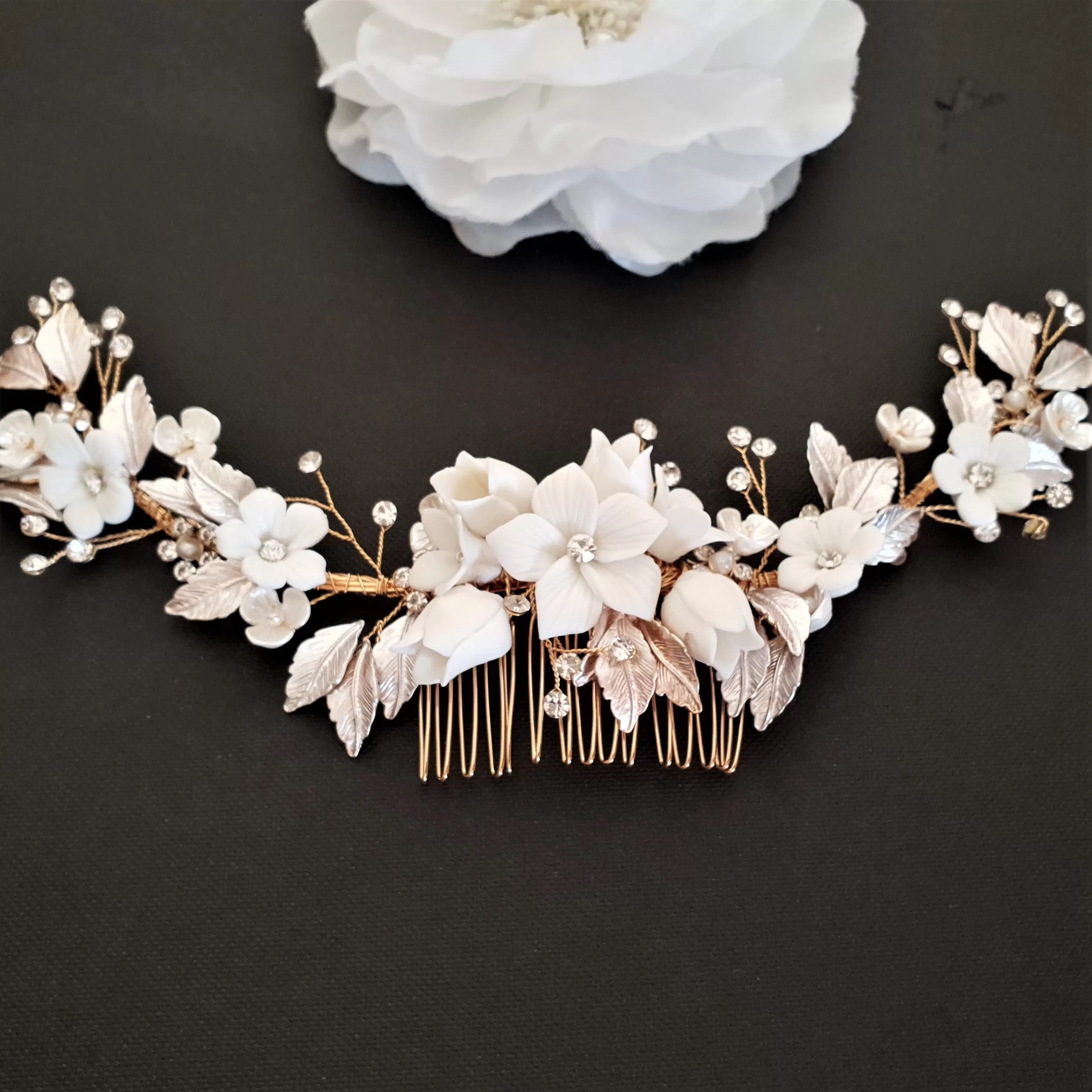 Silver Foral Hair Comb for Brides -Daffodil