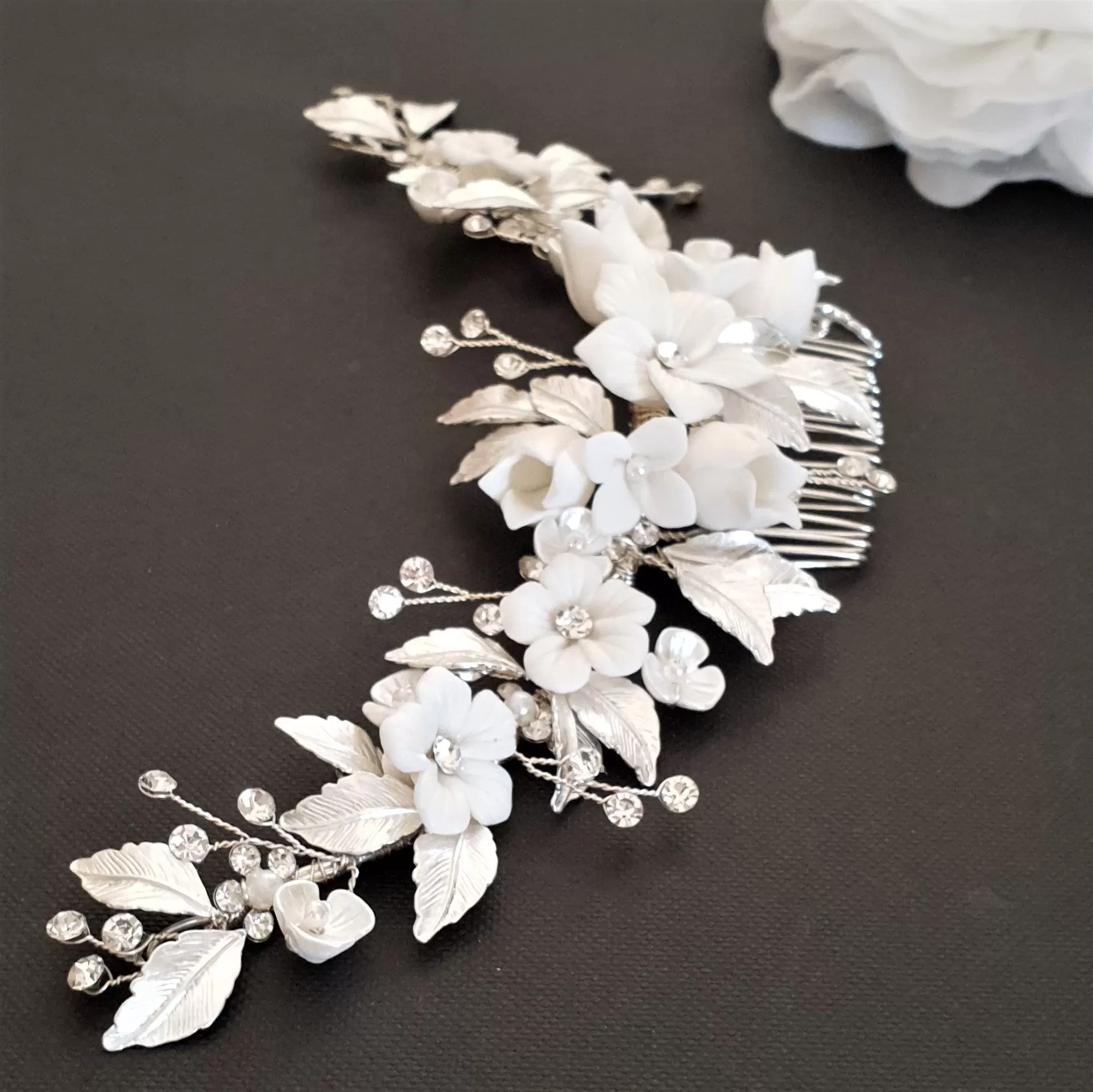 Silver Foral Hair Comb for Brides -Daffodil