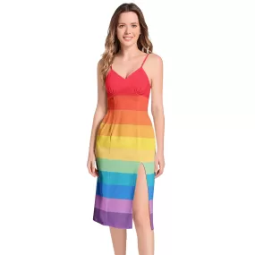 Spectral Bars Split Thigh V-Neck Cami Dress