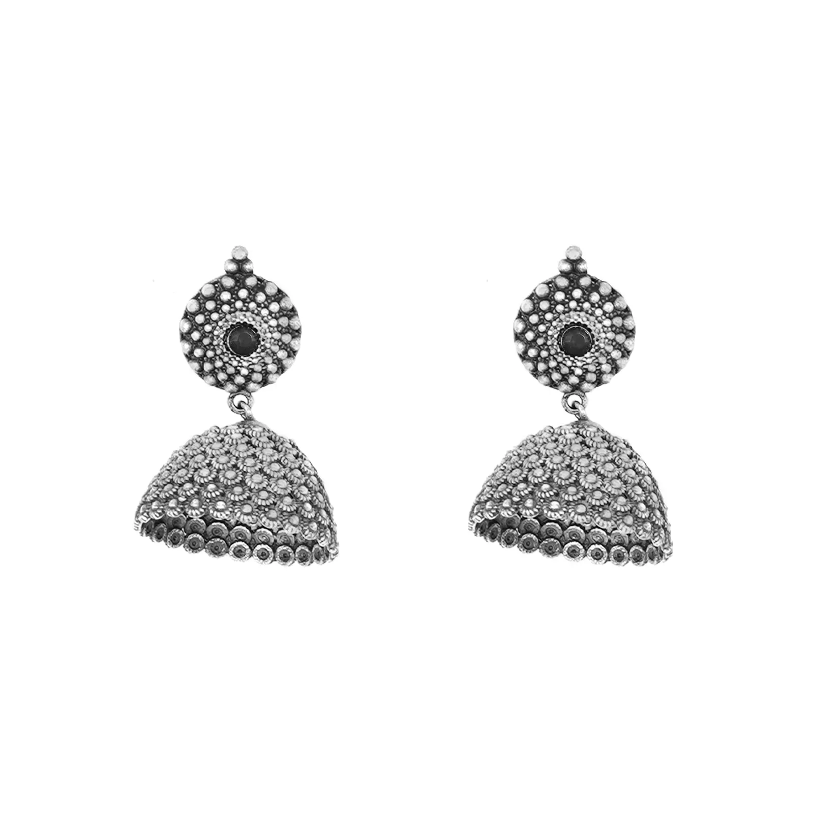 Teejh Dharvi Black Stone Antique Silver Jhumki