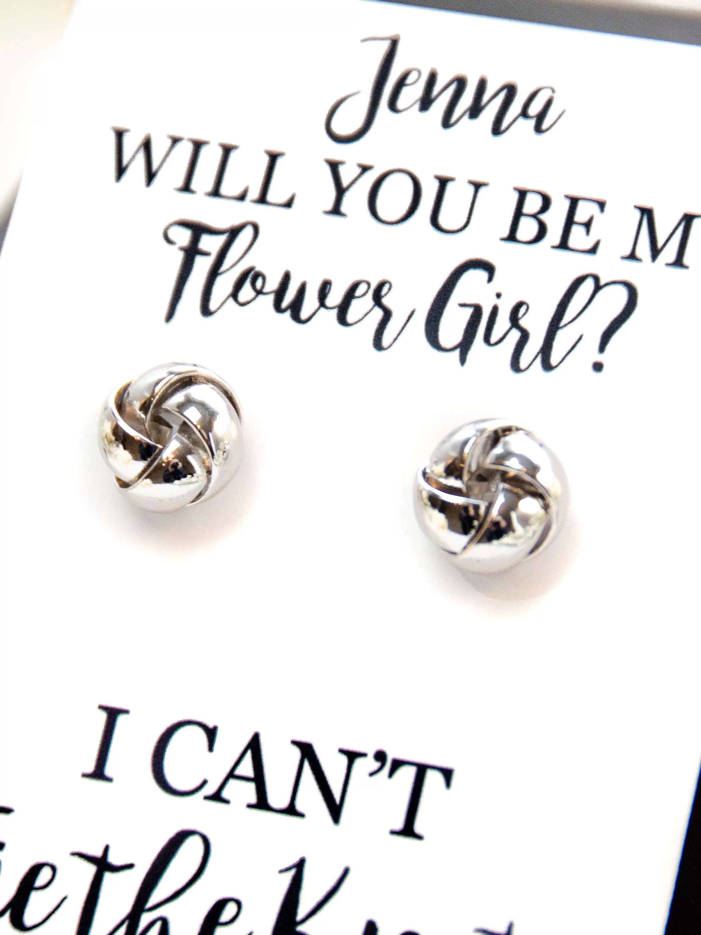 Tie the Knot Earrings Flower Girl Proposal Silver Earrings