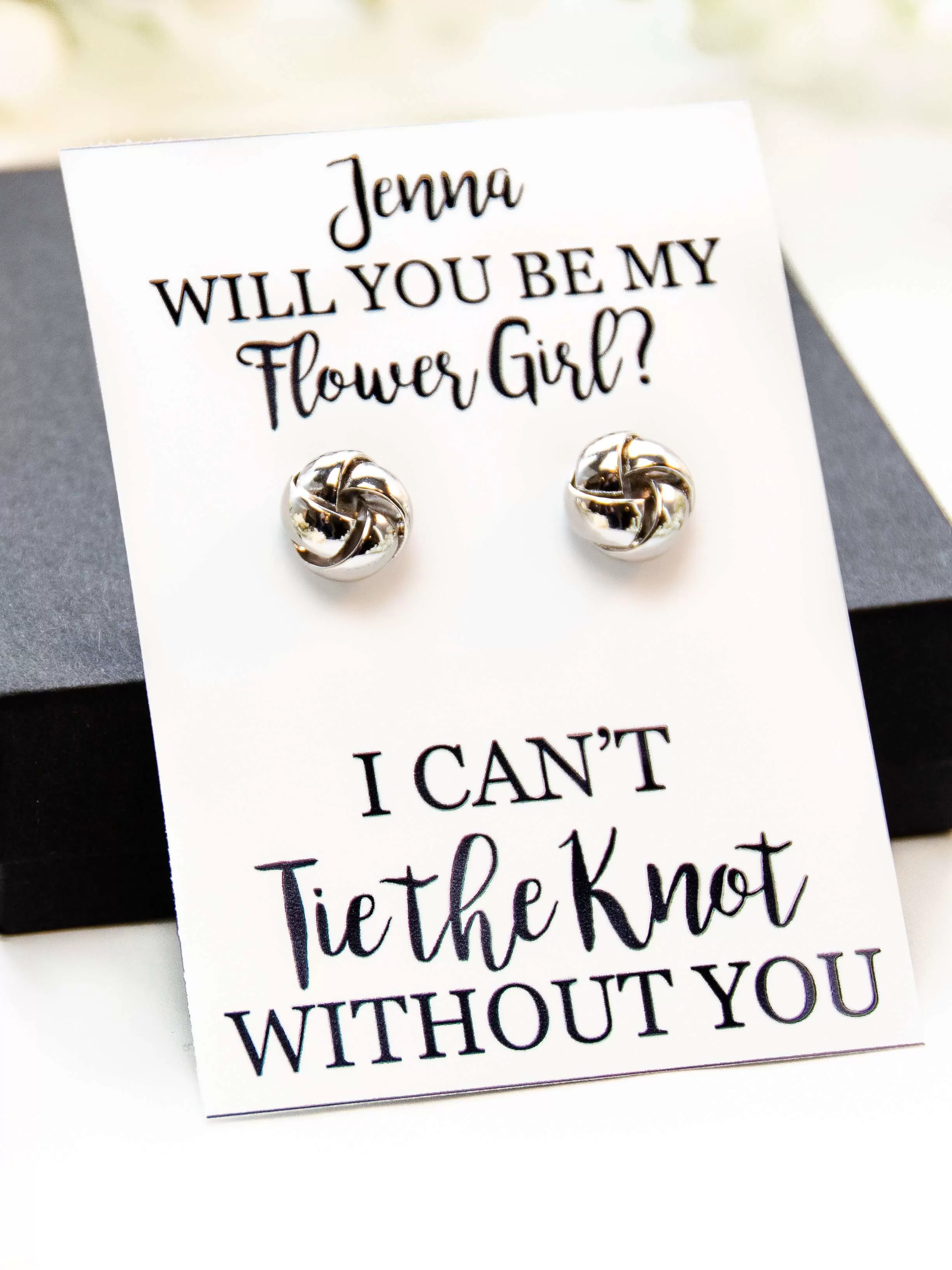 Tie the Knot Earrings Flower Girl Proposal Silver Earrings