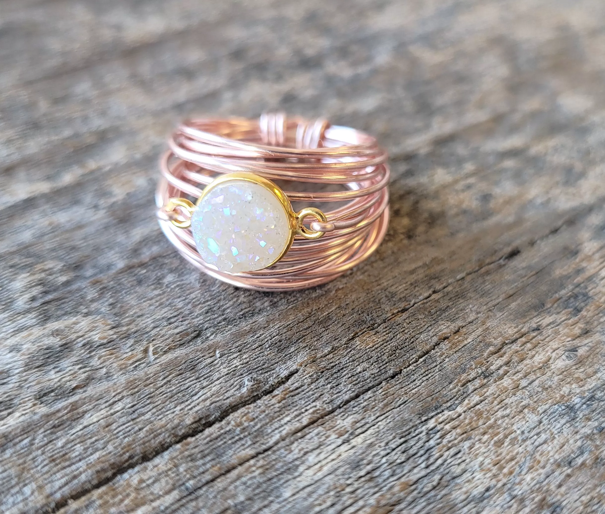 Torrey Ring in Rose Gold with White Druzy